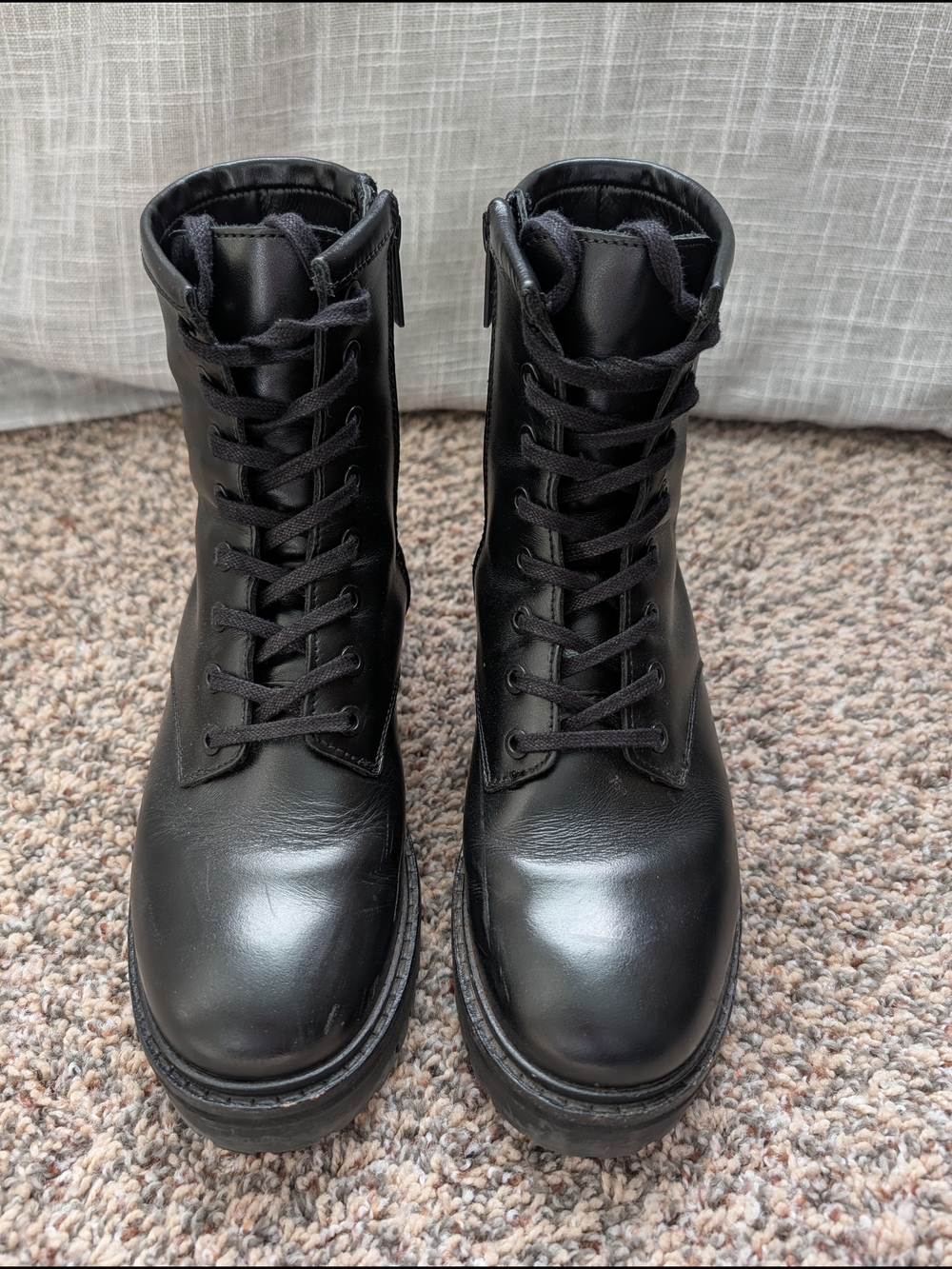 Thursday Black Leather Lace-up Combat Boots, Women's